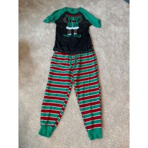 Holiday Traditions Elf-Themed Christmas Pajama Set Adult M Stripe Red/Green 2 pc